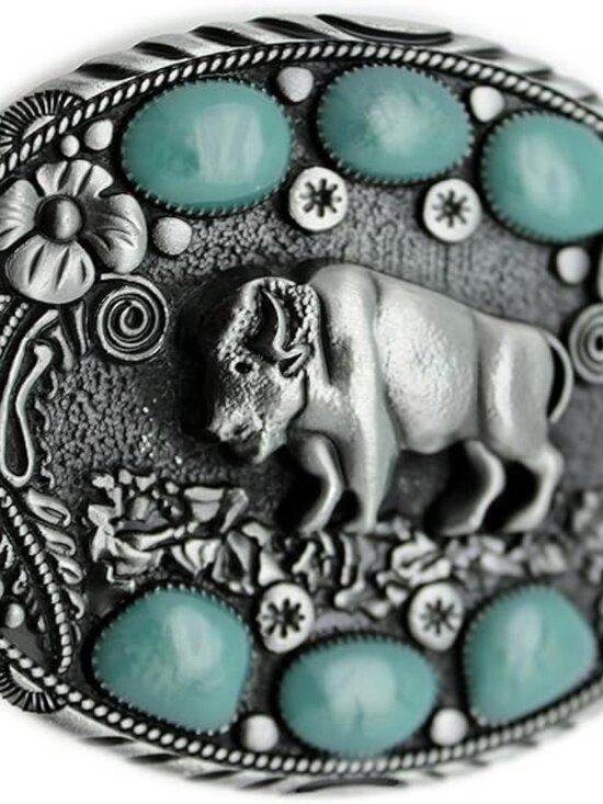 Amazon.com: Turquoise Western Cowboy Belt Buckle for Men  New Men Belt Buckle Western Cowboys Silver Rodeo Buffalo Ox Basin Turquoise Blue